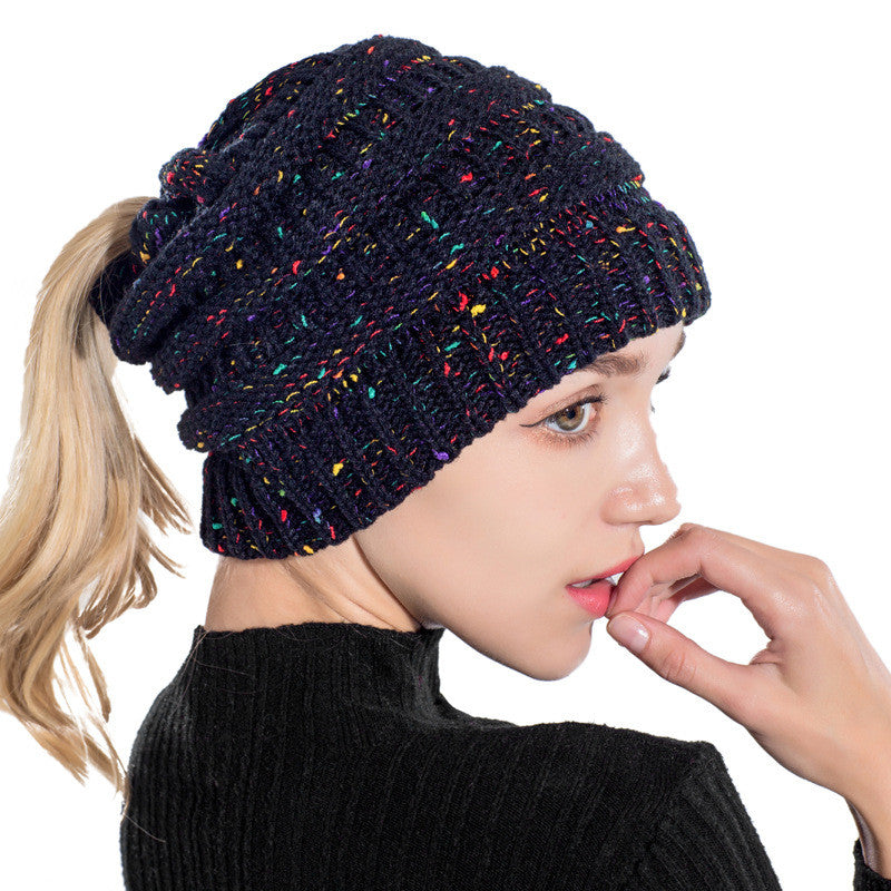 Ponytail Beanie Hat Knitted Stylish Hats For Ladies Fashion